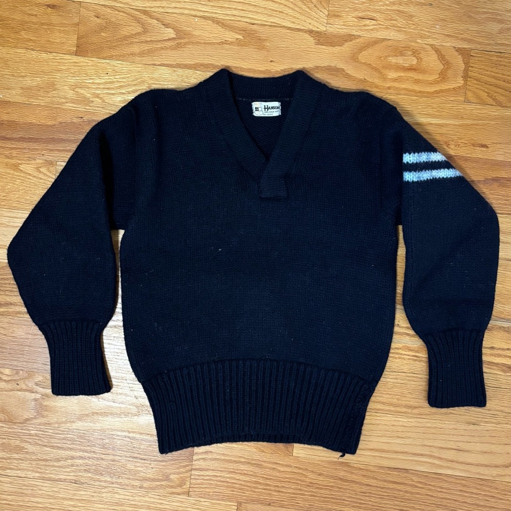 HANSON Navy Blue 100% Virgin Wool Sweater